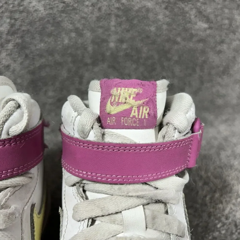 Nike Air Force 1 Mid GS Trainers DH2933-100 White Pink Kids Size 6Y Shoes Used